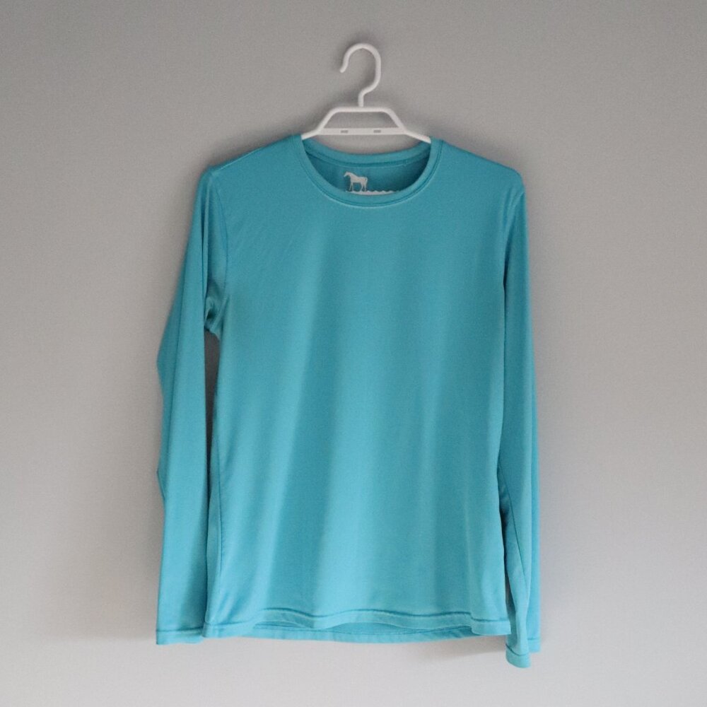 Aerion Base Layer Activewear Large Blue Horse Stretch Long Sleeve‎ Layering Top